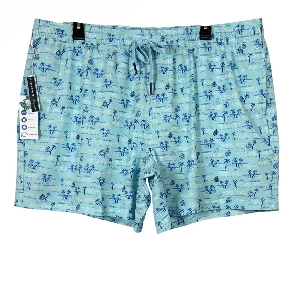 NWT Southern Tide, Nice To Sea You Swim Trunks, All Over Palm Trees, Size XXL